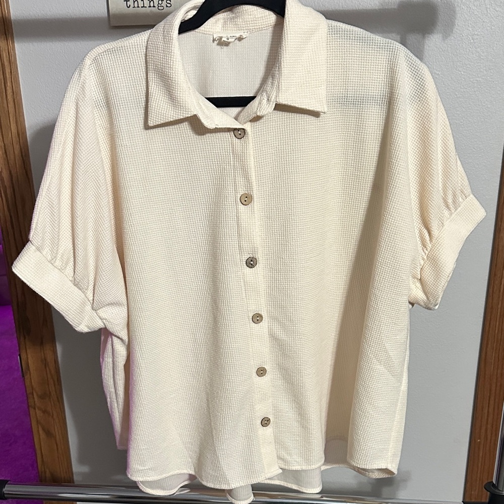 OTT Cream Button-Up Waffle Shirt